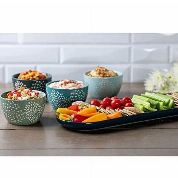 Baum Mums 5-Piece Ceramic Stoneware Serve Set • 1 Tray 4 Bowls • New - Picture 2 of 16
